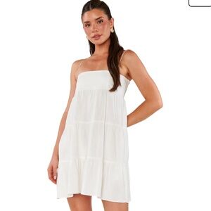 Show me your Mumu White Tiered Cotton Spaghetti Strap Dress with Pockets